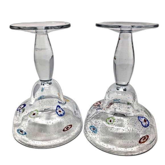 Margarita Hand Blown Glasses Vintage Millefiori Bullicante Barware Set of 2 - Picture 8 of 11